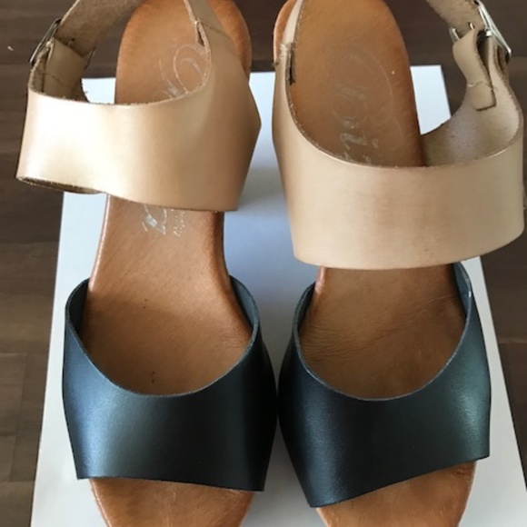 Biza Shoes Biza Womens Platform Black Cream Sandals Leather Uppers